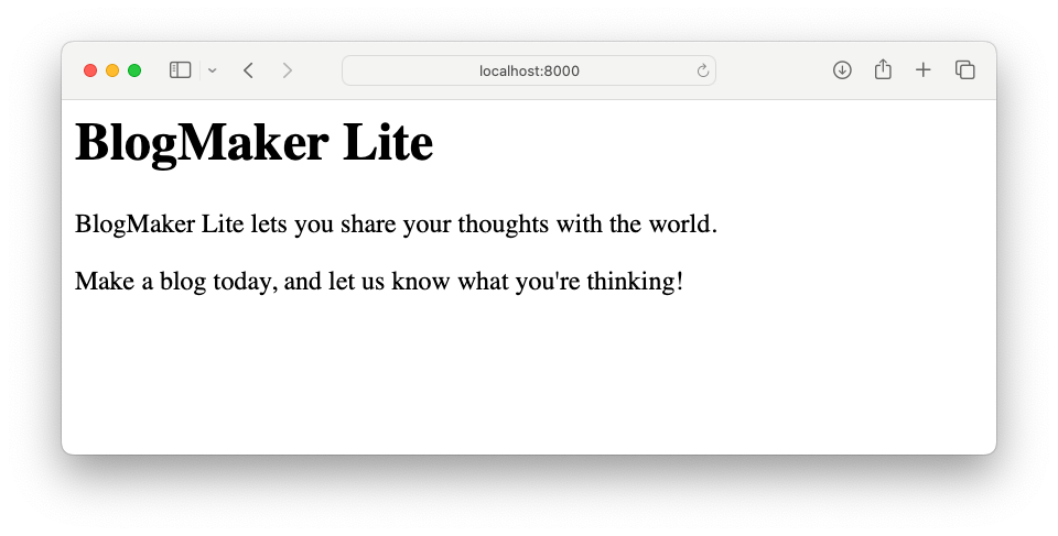 title "BlogMaker Lite", and two brief paragraphs describing the project