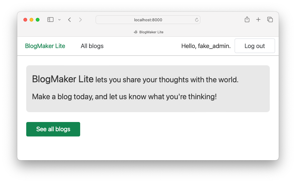 navigation bar with button labeled "Log out"