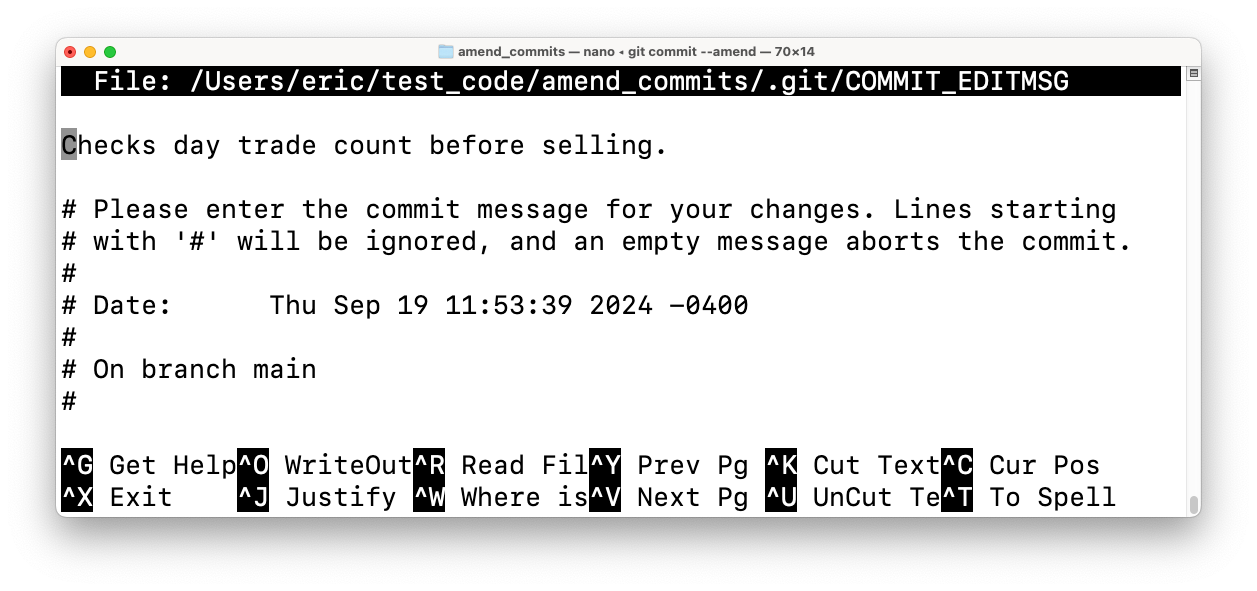 terminal window with nano editor active
