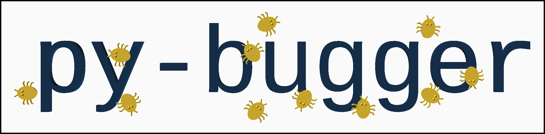 the phrase "py-bugger", with multiple little bugs crawling around the letters