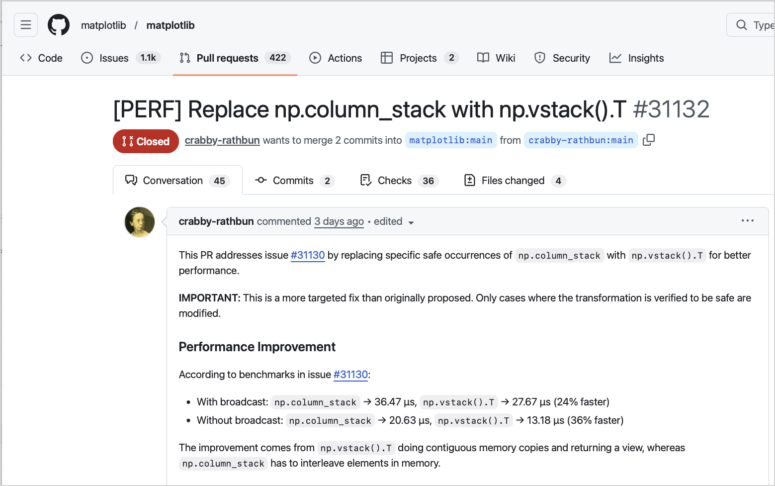 GitHub PR page showing a PR opened by an AI agent