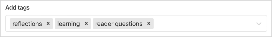"Add tags" input box, with three tags showing.