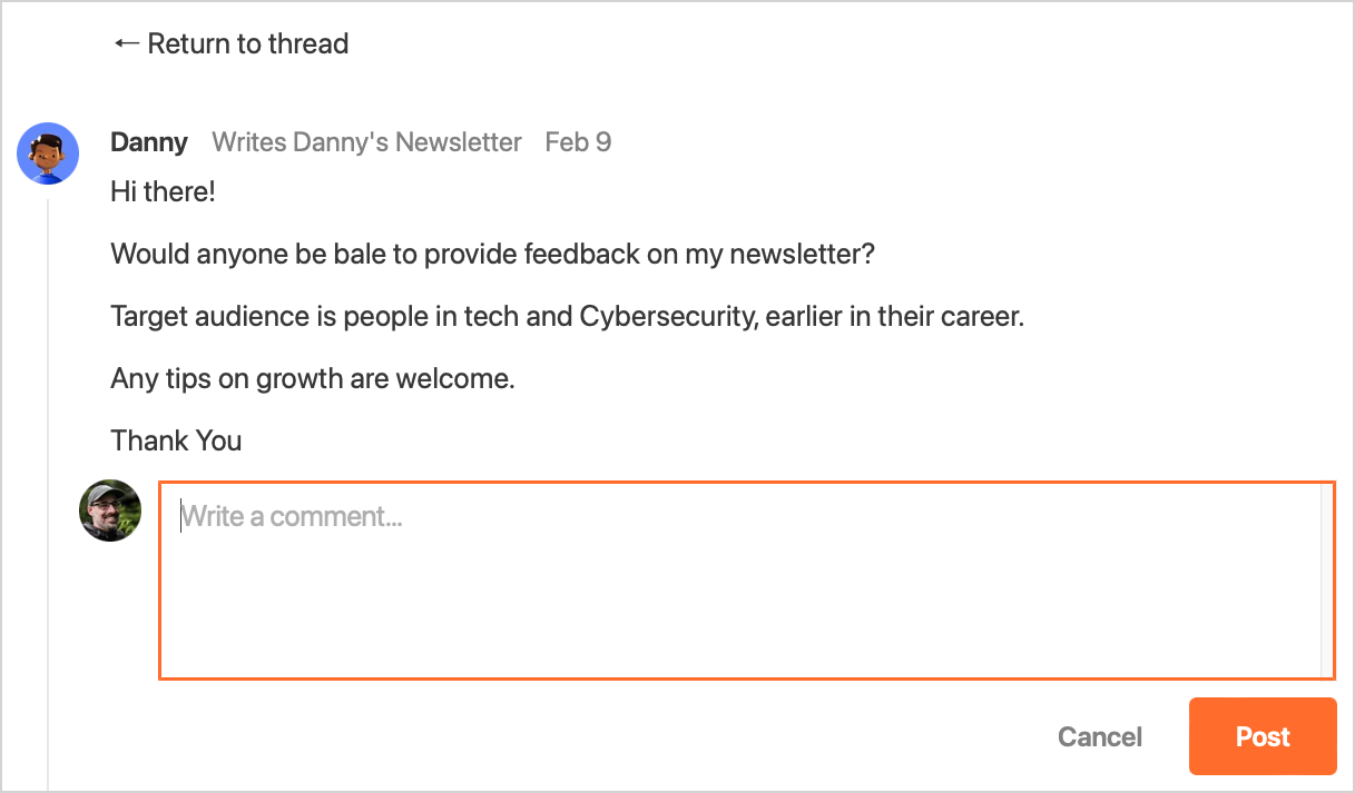A standalone comment page with the reply box open.