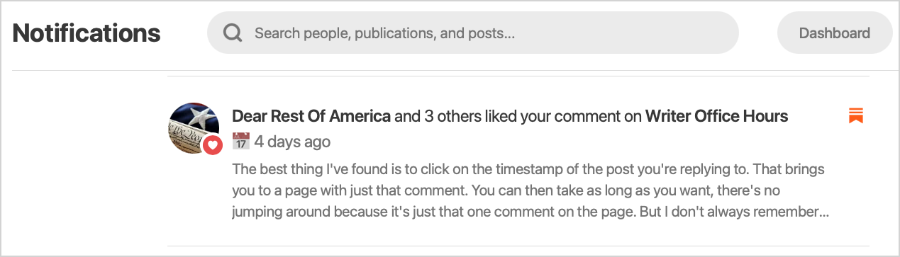 A notification about someone liking an Office Hours comment, from the main notifications page.