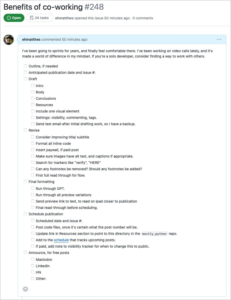 screenshot of GItHub issue
