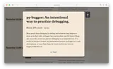 "py-bugger: An intentional way to practice debugging." (followed by a one-paragraph description of the project)