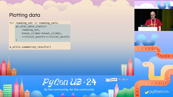 small image of me speaking, with larger slide next to me; the code block only fills about half the slide