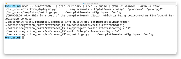 terminal showing output of grep command, run against an entire directory