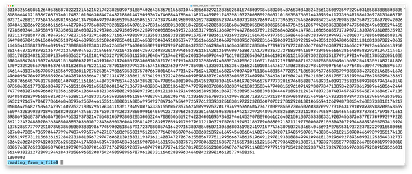terminal output showing the last 20 lines or so of the first million digits of pi